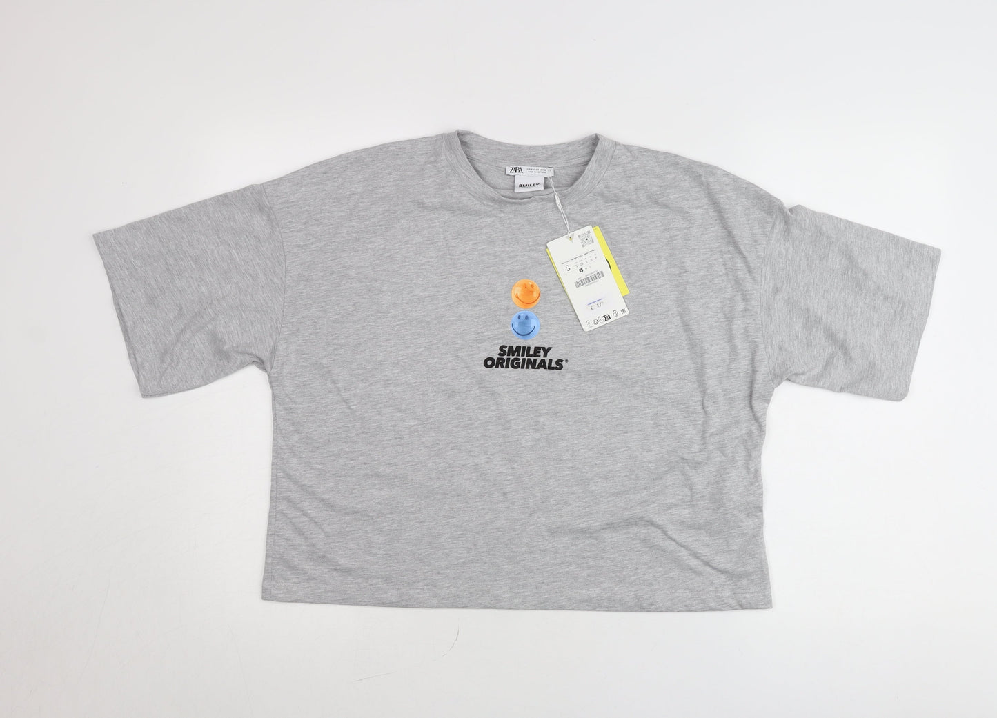 Zara Smiley Originals Womens Grey Cropped T-Shirt Size S