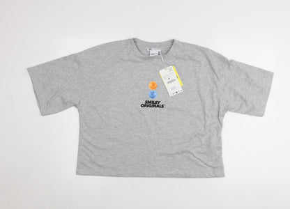 Zara Smiley Originals Womens Grey Cropped T-Shirt Size S