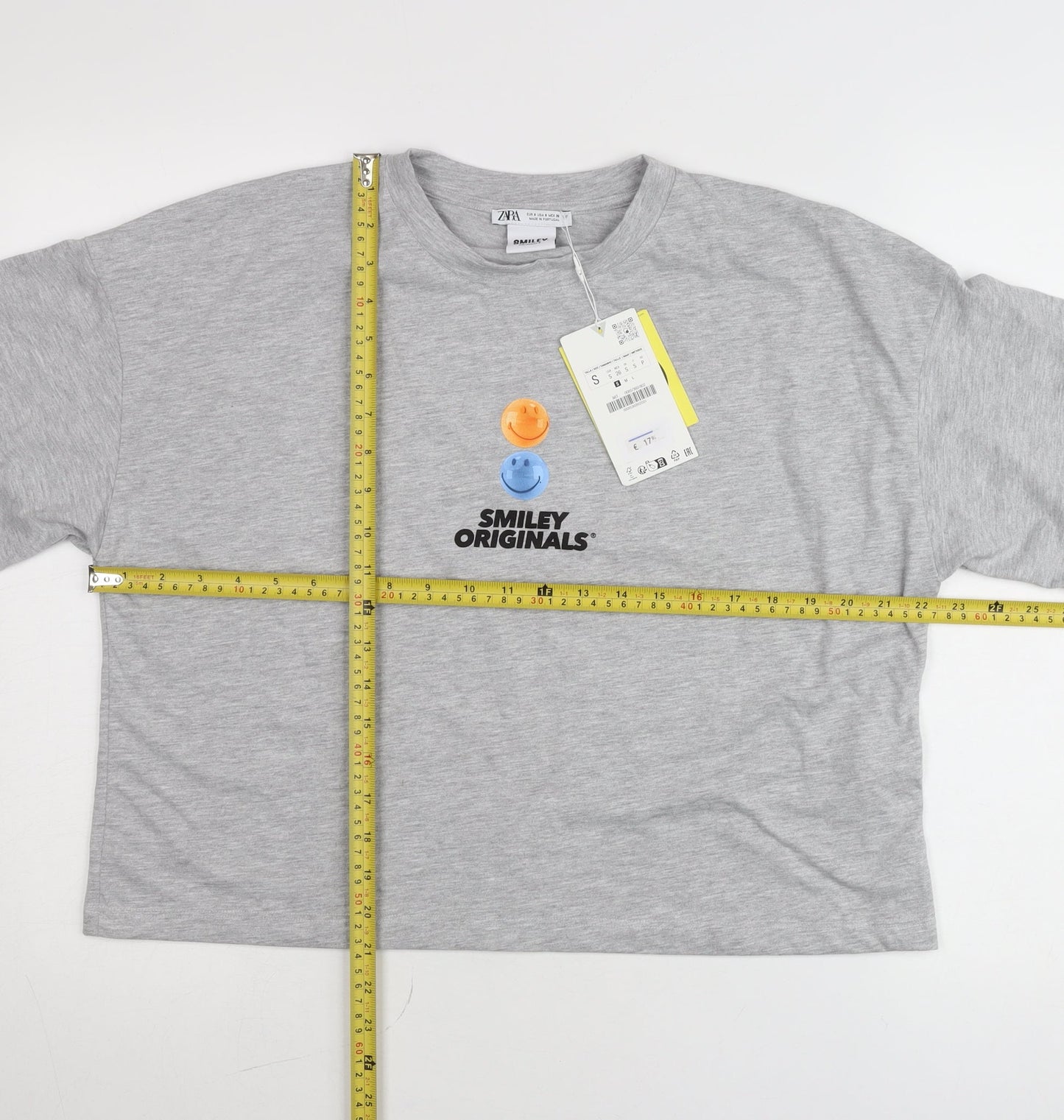 Zara Smiley Originals Womens Grey Cropped T-Shirt Size S