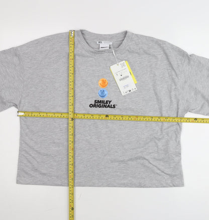 Zara Smiley Originals Womens Grey Cropped T-Shirt Size S