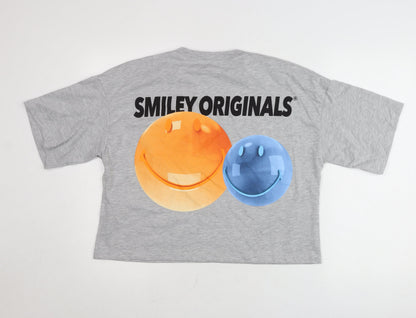 Zara Smiley Originals Womens Grey Cropped T-Shirt Size S