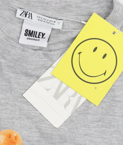 Zara Smiley Originals Womens Grey Cropped T-Shirt Size S