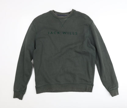Jack Wills Men's Green Small Pullover Crew Neck Logo Jumper