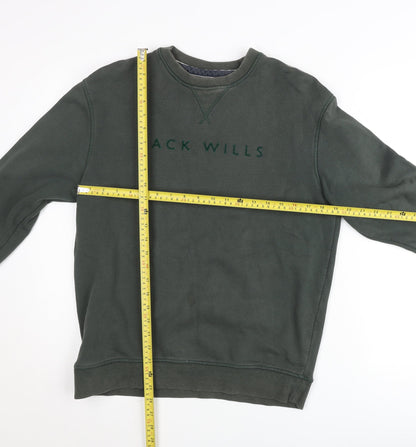 Jack Wills Men's Green Small Pullover Crew Neck Logo Jumper