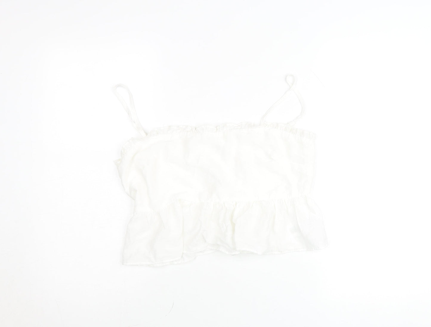 The Frolic Women White Size 12 Ruffle Hem Spaghetti Strap Camisole Top