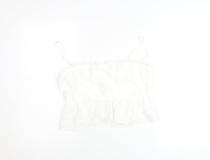 The Frolic Women White Size 12 Ruffle Hem Spaghetti Strap Camisole Top