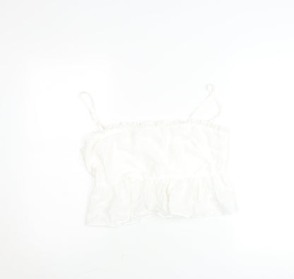 The Frolic Women White Size 12 Ruffle Hem Spaghetti Strap Camisole Top