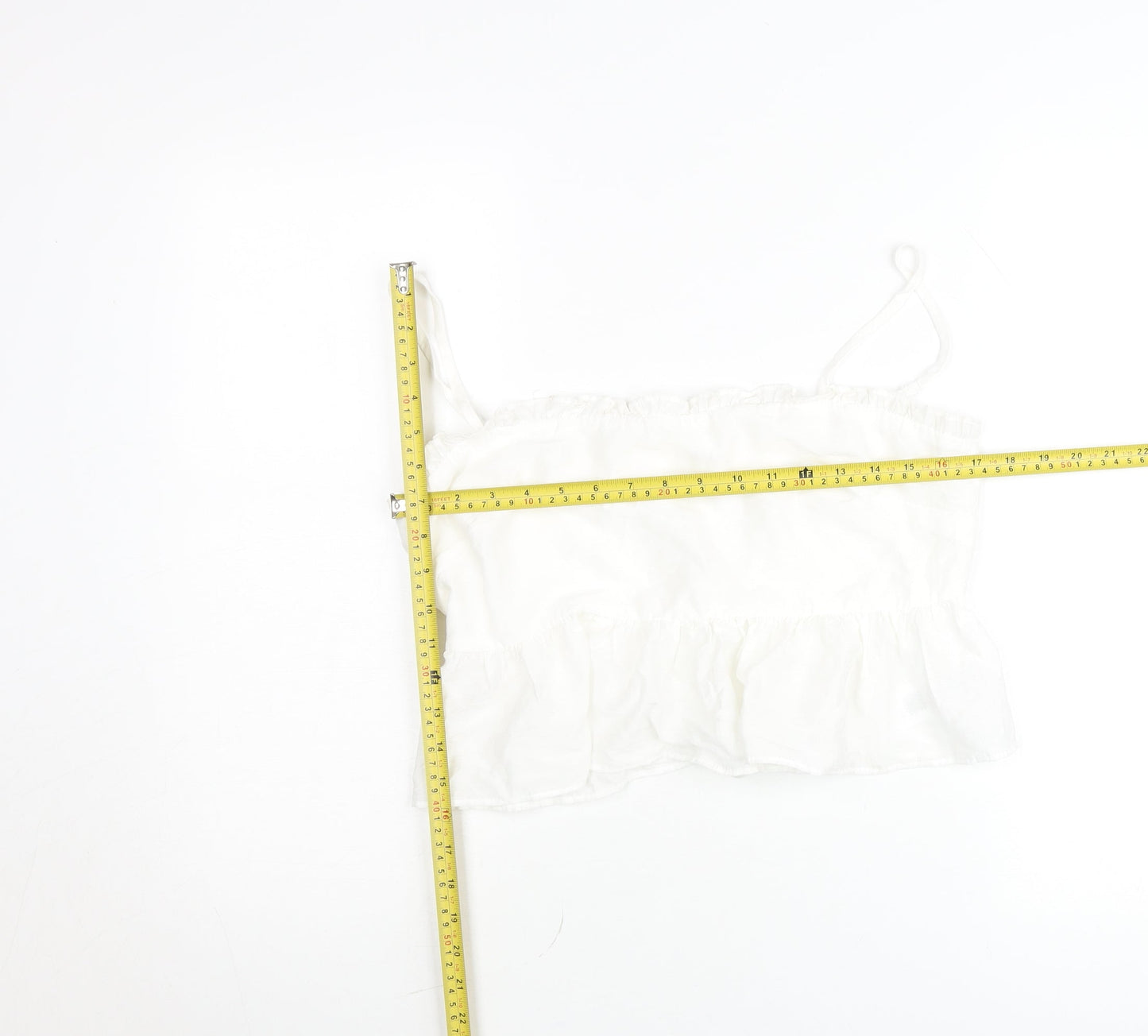 The Frolic Women White Size 12 Ruffle Hem Spaghetti Strap Camisole Top