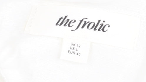 The Frolic Women White Size 12 Ruffle Hem Spaghetti Strap Camisole Top