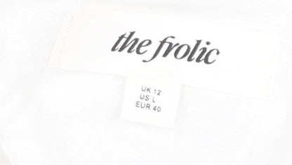 The Frolic Women White Size 12 Ruffle Hem Spaghetti Strap Camisole Top