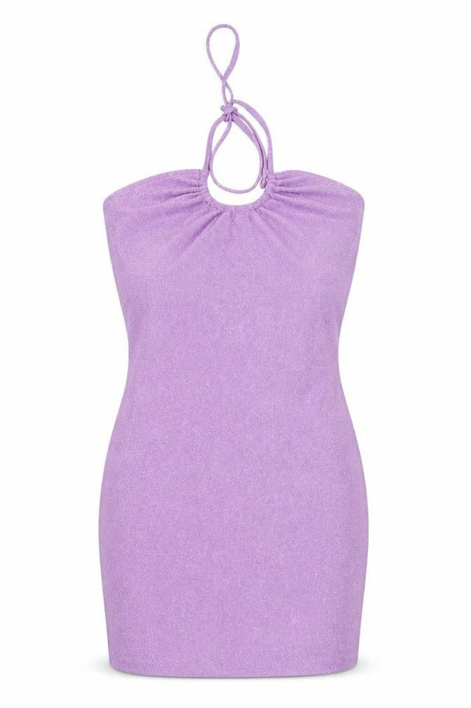 H&M Women Purple Glitter Bodycon Mini Dress Size 12 Halter Clubwear