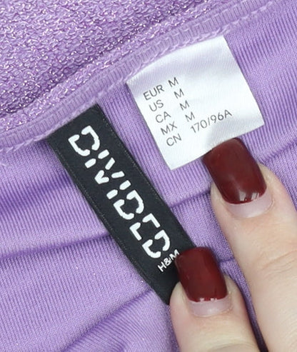 H&M Women Purple Glitter Bodycon Mini Dress Size 12 Halter Clubwear