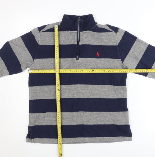 Ralph Lauren Teens Blue Grey Striped Cotton 1/4 Zip Jumper L