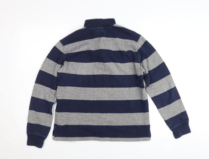Ralph Lauren Teens Blue Grey Striped Cotton 1/4 Zip Jumper L