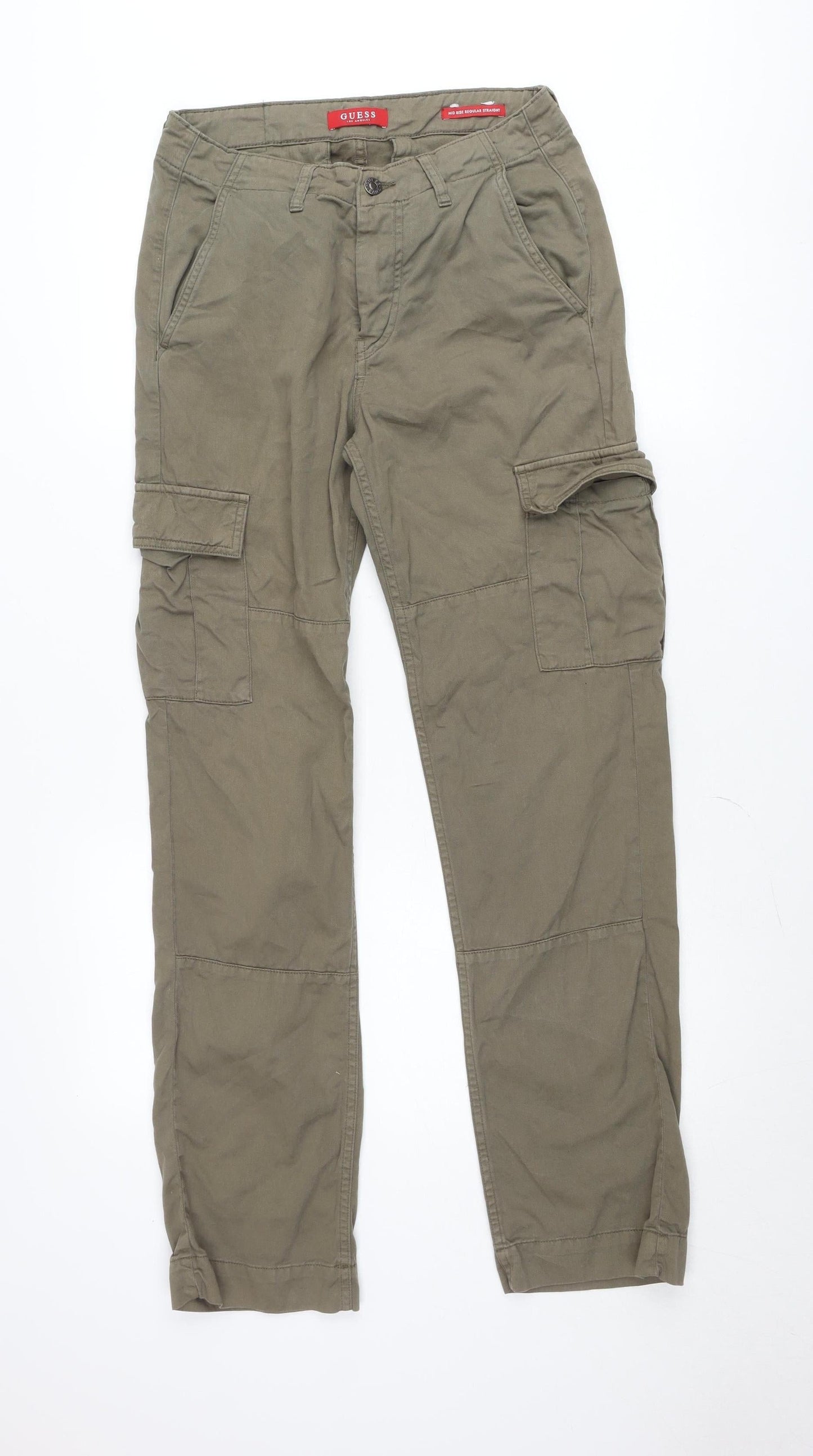 Guess Men’s Green Cargo Trousers Size 28 Regular Cotton Casual