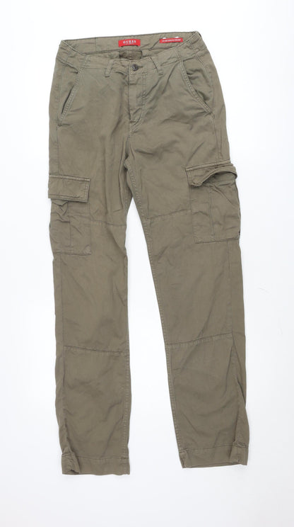 Guess Men’s Green Cargo Trousers Size 28 Regular Cotton Casual