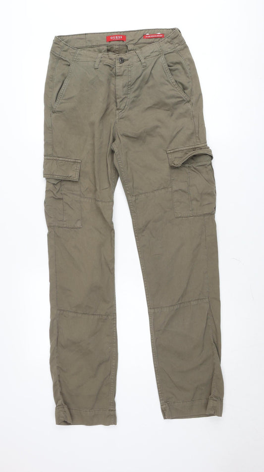 Guess Men’s Green Cargo Trousers Size 28 Regular Cotton Casual