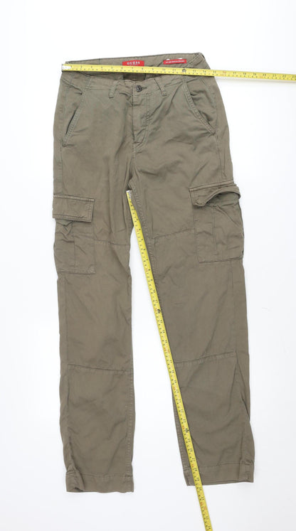 Guess Men’s Green Cargo Trousers Size 28 Regular Cotton Casual