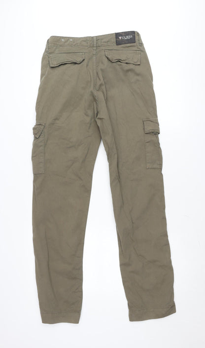 Guess Men’s Green Cargo Trousers Size 28 Regular Cotton Casual