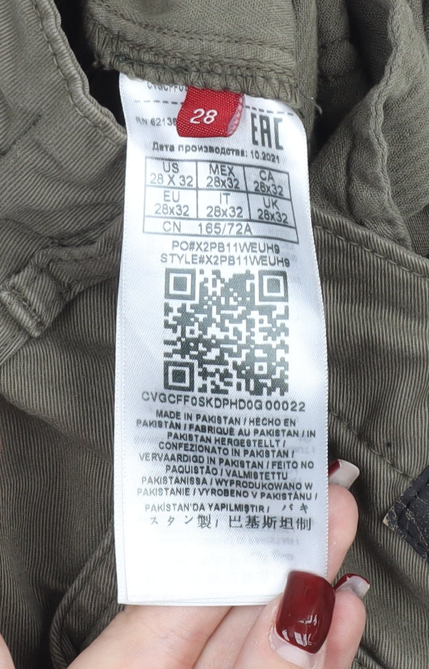 Guess Men’s Green Cargo Trousers Size 28 Regular Cotton Casual