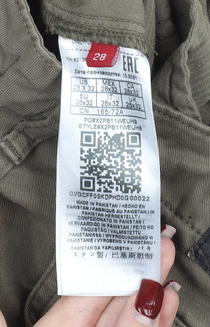 Guess Men’s Green Cargo Trousers Size 28 Regular Cotton Casual