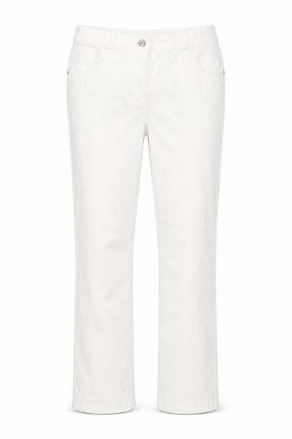 Front view of Gerard women’s white straight stretch jeans, size UK 14