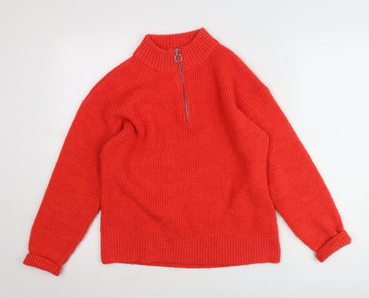 Marks and Spencer Womens Red Size 10 Chunky Knit Half Zip Jumper