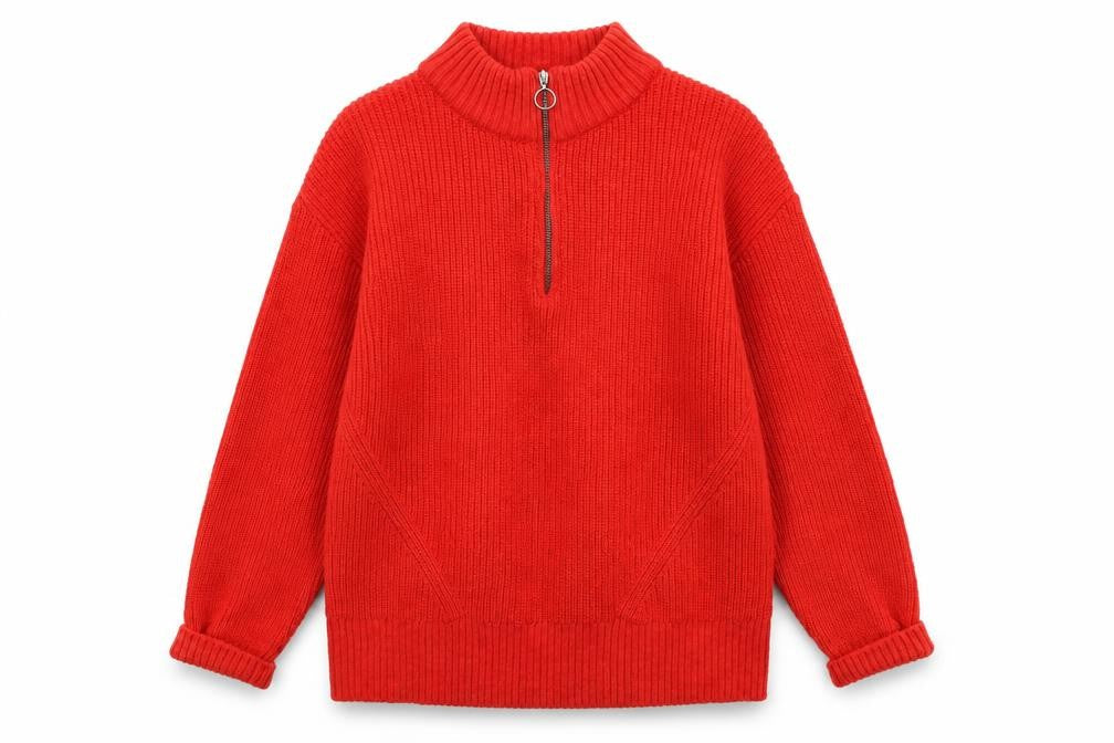 Marks and Spencer Womens Red Size 10 Chunky Knit Half Zip Jumper