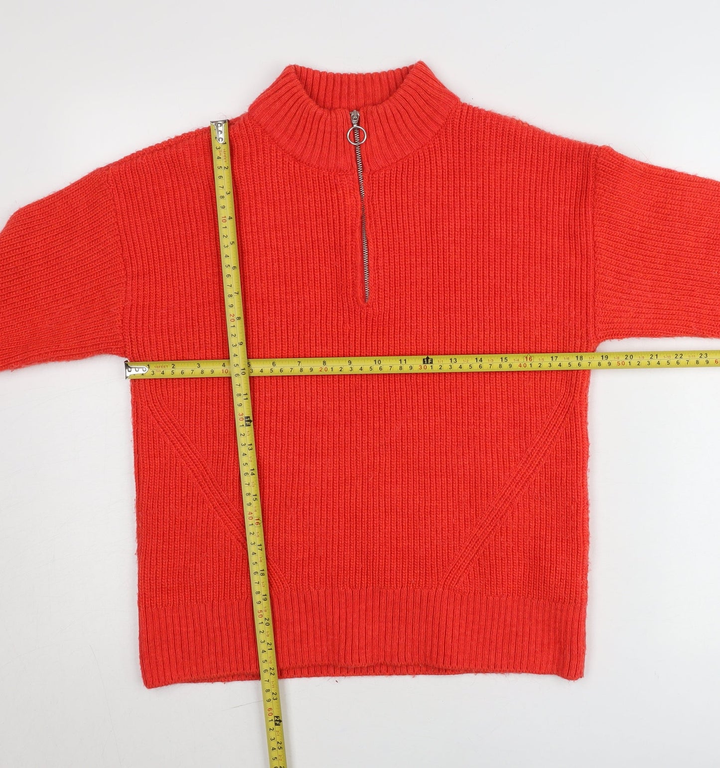 Marks and Spencer Womens Red Size 10 Chunky Knit Half Zip Jumper