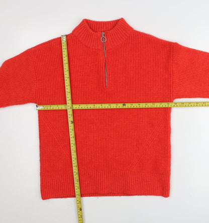 Marks and Spencer Womens Red Size 10 Chunky Knit Half Zip Jumper