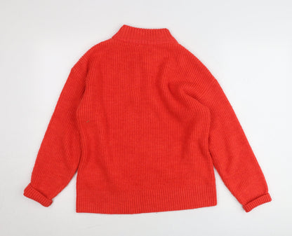 Marks and Spencer Womens Red Size 10 Chunky Knit Half Zip Jumper