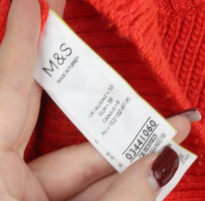 Marks and Spencer Womens Red Size 10 Chunky Knit Half Zip Jumper