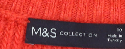 Marks and Spencer Womens Red Size 10 Chunky Knit Half Zip Jumper