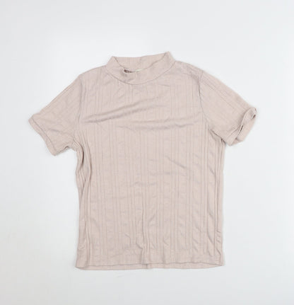 River Island Women’s Beige Mock Neck Knit T-Shirt UK 10