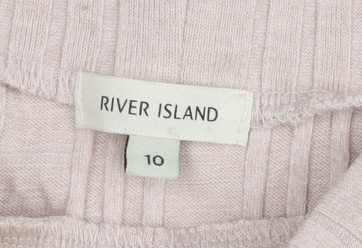River Island Women’s Beige Mock Neck Knit T-Shirt UK 10