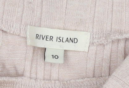 River Island Women’s Beige Mock Neck Knit T-Shirt UK 10
