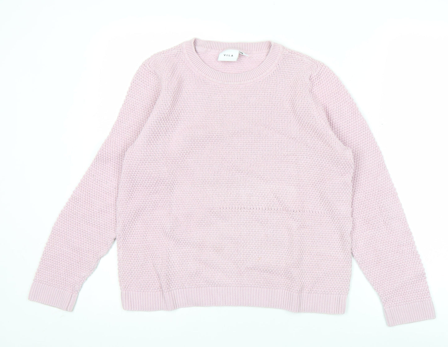 Vila Womens Pink XL Chunky Knit Cotton Pullover Jumper