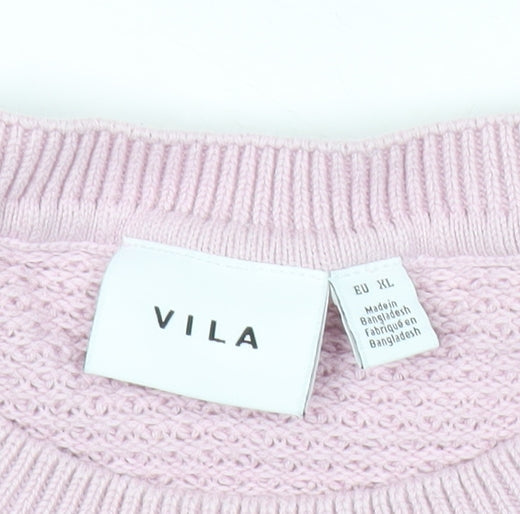 Vila Womens Pink XL Chunky Knit Cotton Pullover Jumper