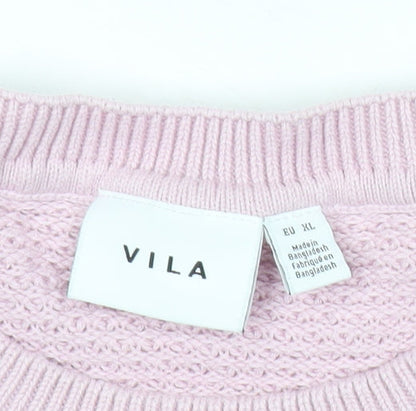 Vila Womens Pink XL Chunky Knit Cotton Pullover Jumper