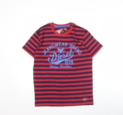 Diesel Boys Red Striped Short Sleeve Cotton T-Shirt Age 13