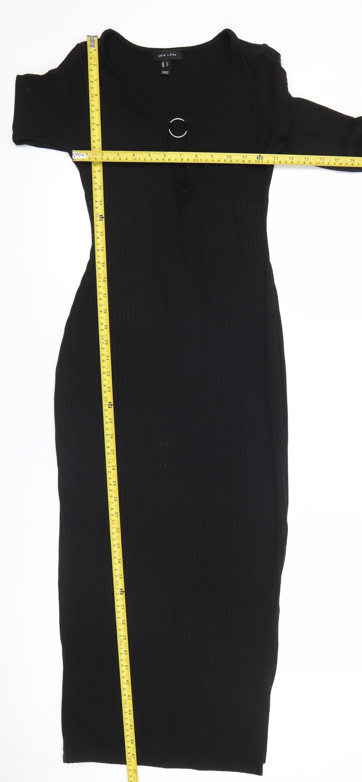 New Look Women’s Black Bodycon Midi Dress Size 6 Long Sleeve Scoop Neck
