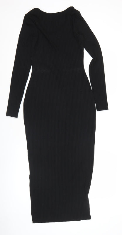 New Look Women’s Black Bodycon Midi Dress Size 6 Long Sleeve Scoop Neck