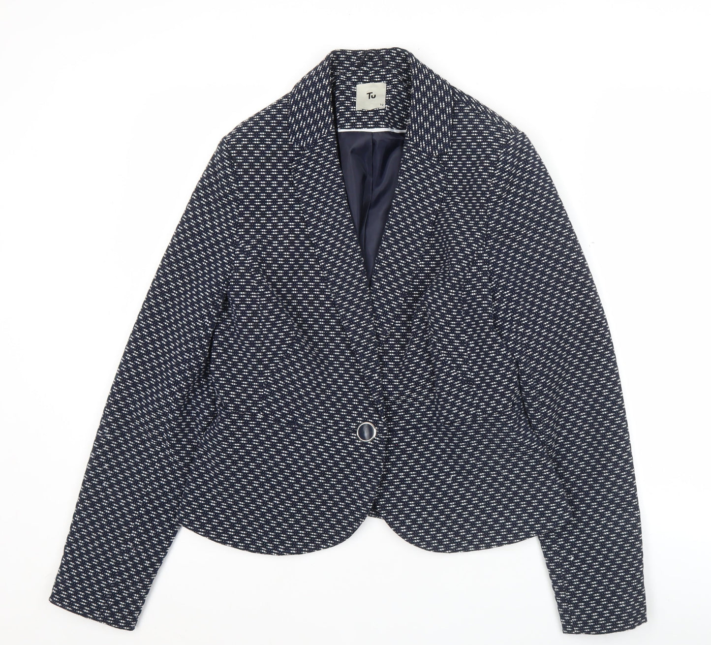 Tu Women’s Blue Size 12 Geometric Blazer Jacket Workwear