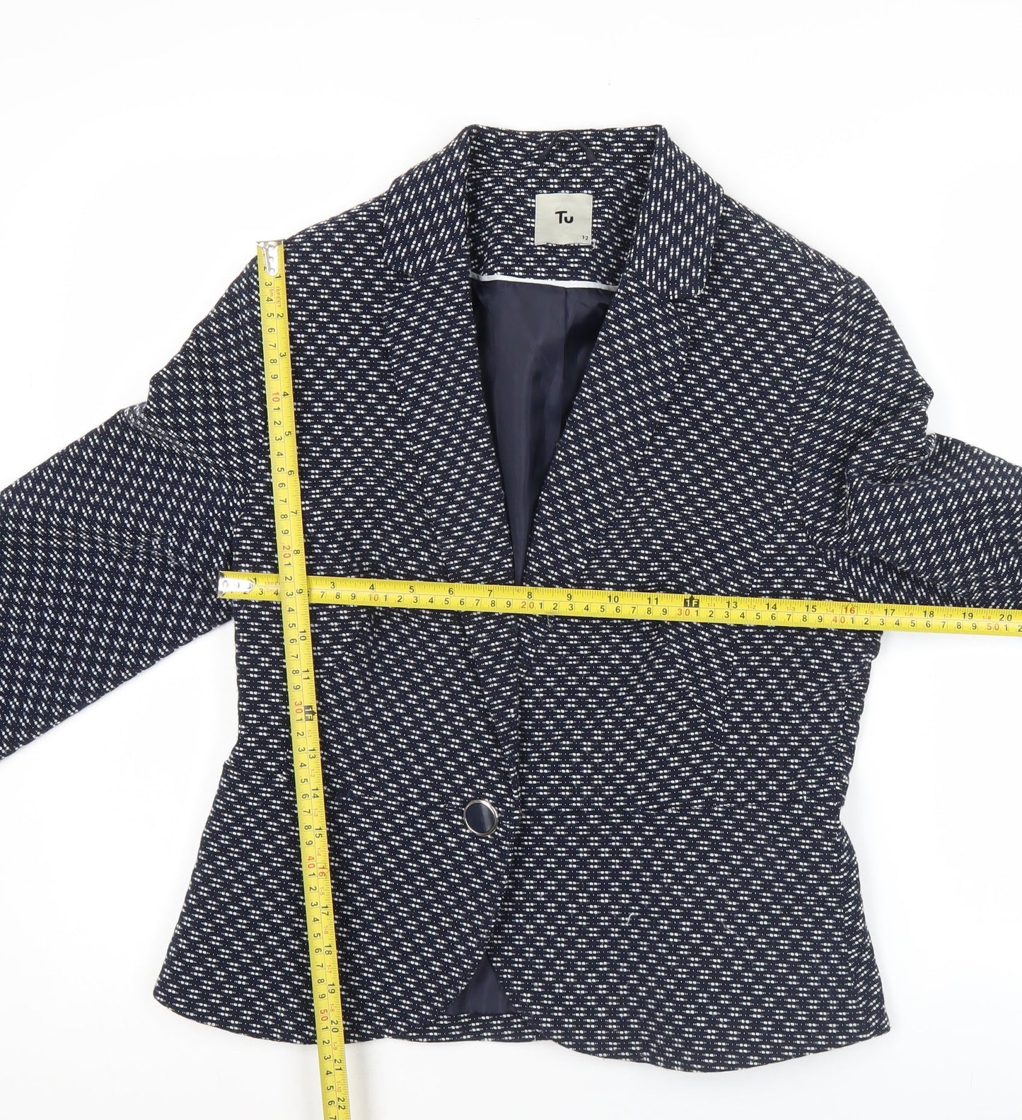 Tu Women’s Blue Size 12 Geometric Blazer Jacket Workwear