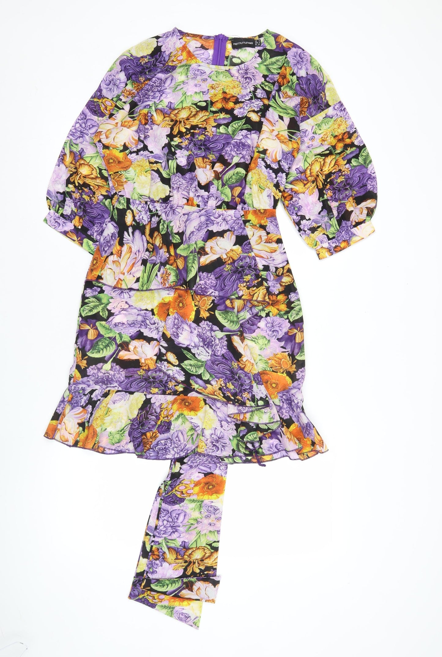 PrettyLittleThing Women’s Multicoloured Floral Wrap Mini Dress UK 6