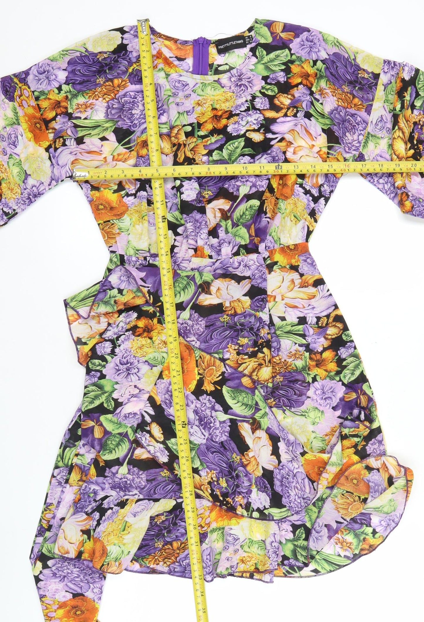 PrettyLittleThing Women’s Multicoloured Floral Wrap Mini Dress UK 6
