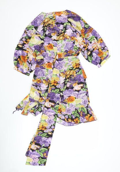 PrettyLittleThing Women’s Multicoloured Floral Wrap Mini Dress UK 6