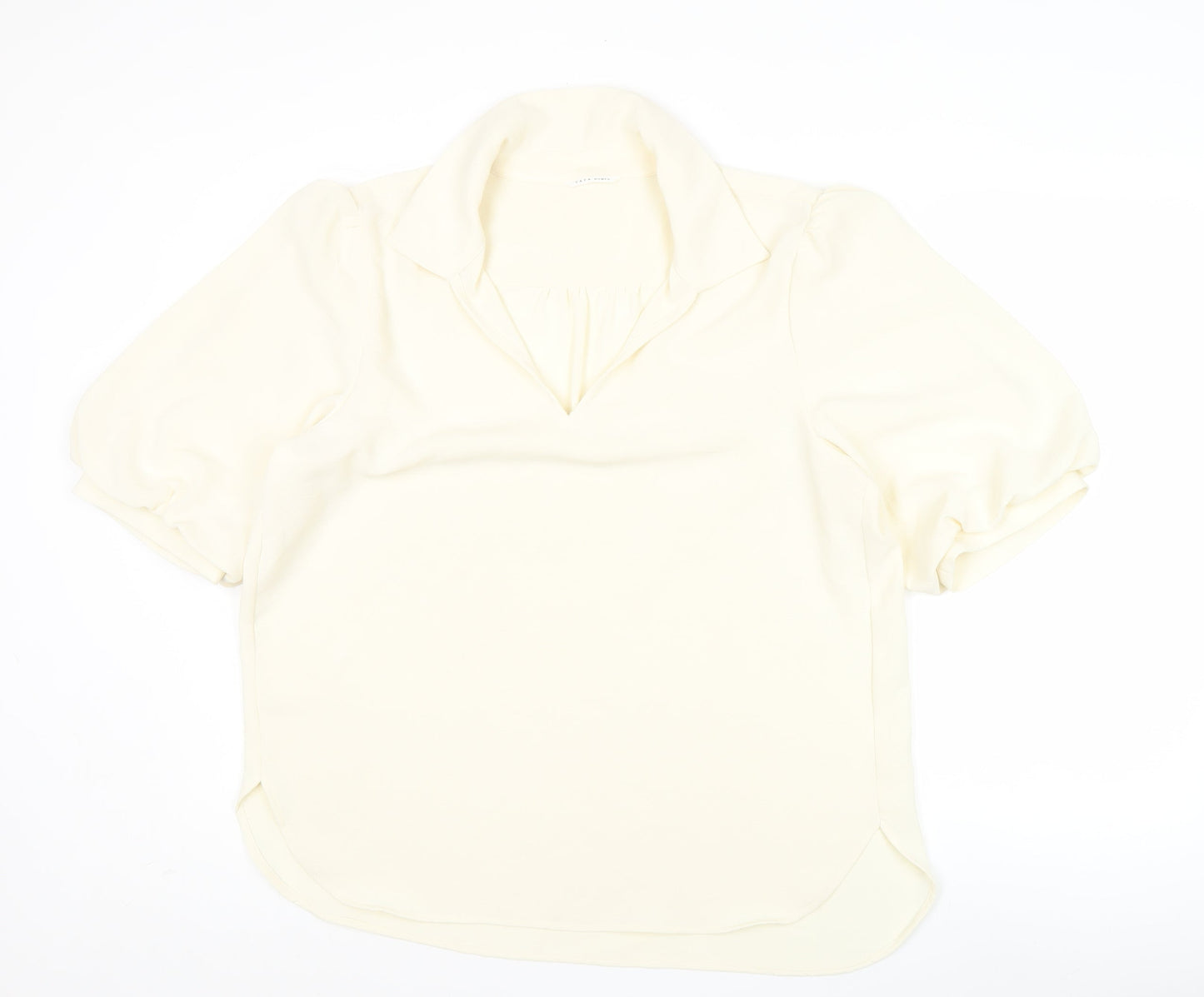 Yaya Women Ivory Blouse Size 14 Puff Sleeve Collared Top