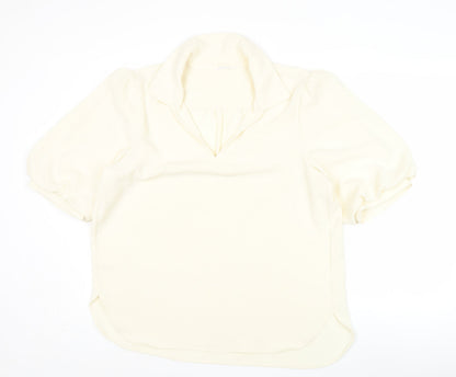 Yaya Women Ivory Blouse Size 14 Puff Sleeve Collared Top