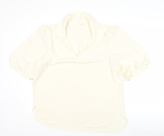 Additional front view of Yaya Women Ivory Blouse, size 14, Puff Sleeve Collared Top